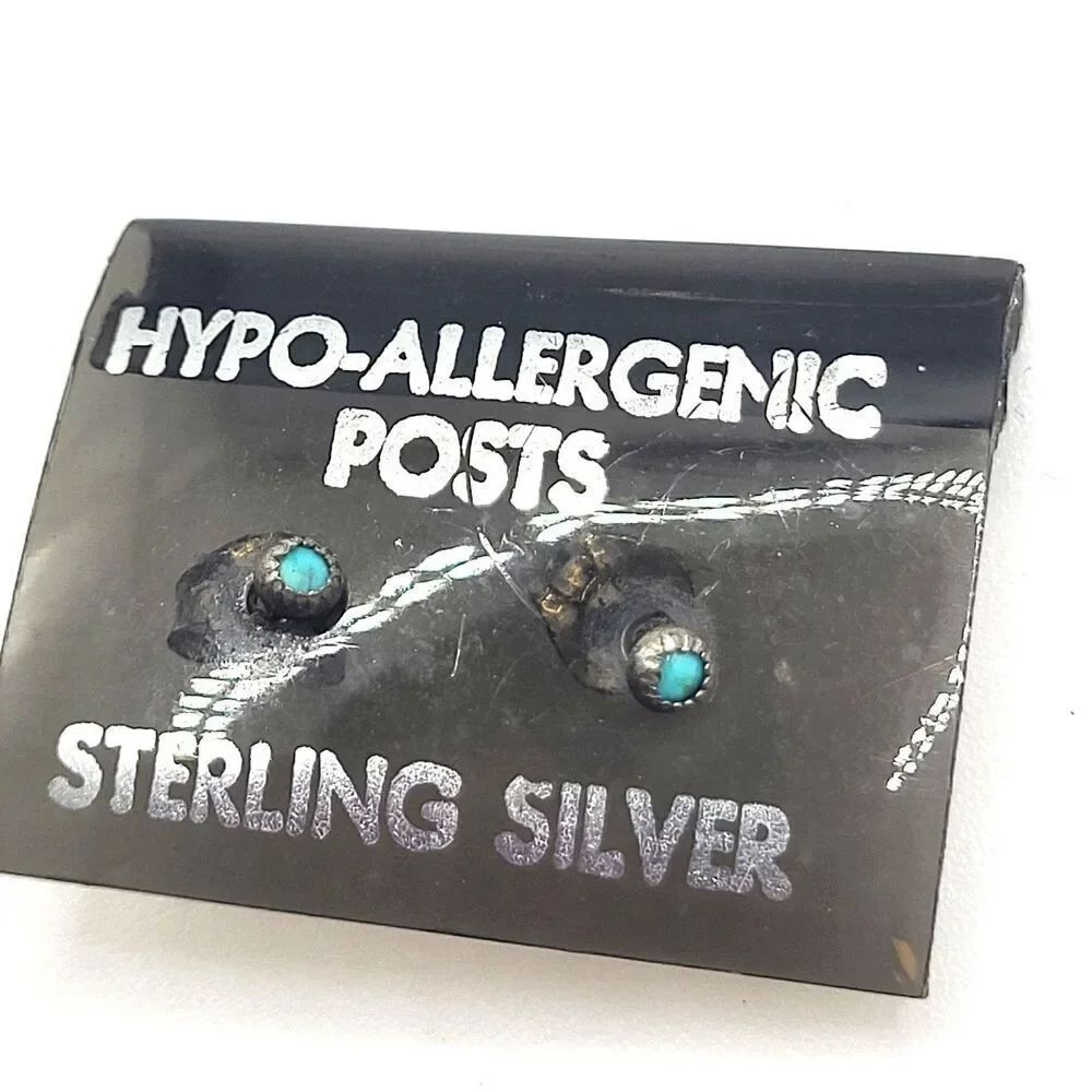 Native Sterling Silver Turquoise Post Earrings 2mm